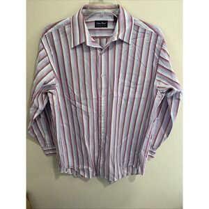 John Blair Men's Mauve Blue Striped Dress Shirt 16 Regular